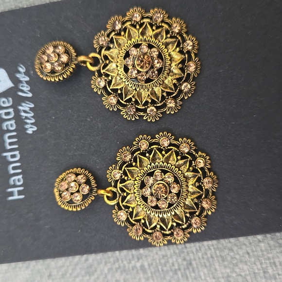 Handmade Art Deco Inspired Earrings In Vintage Gold, NWT - Picture 10 of 13